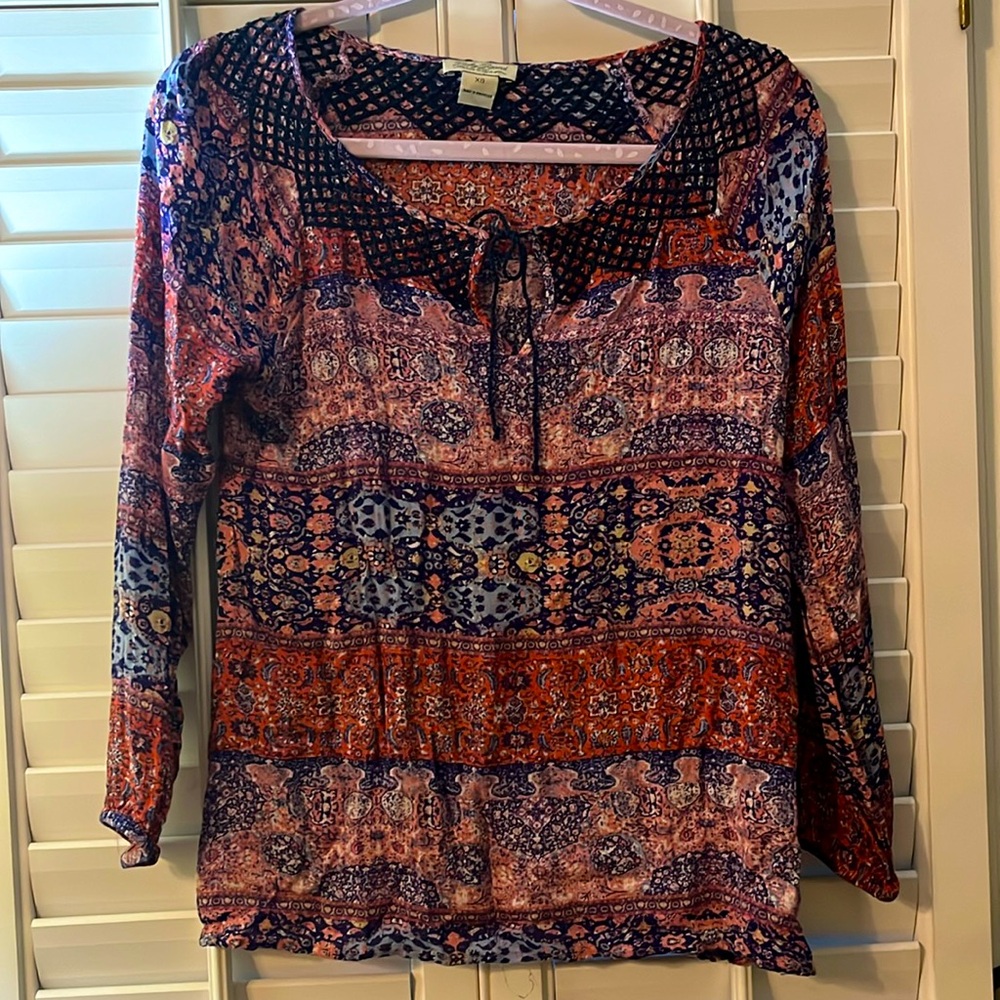 LAST CHANCE! Lucky Brand long sleeve tie neck top XS